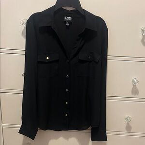 NWT INC International Concepts Black Collared Shirt Size SM Gold buttons